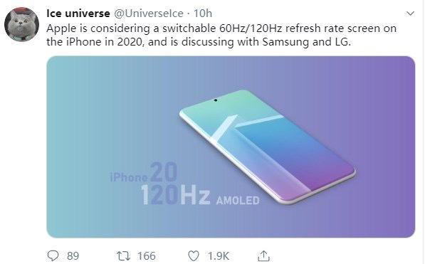 曝2020款iPhone采用120Hz刷新率屏幕